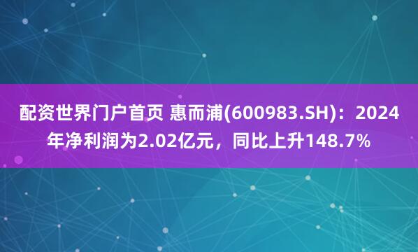 配资世界门户首页 惠而浦(600983.SH)：2024年净利润为2.02亿元，同比上升148.7%